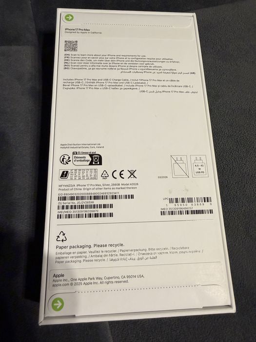 Iphone 17 Promax 256 GB Silver