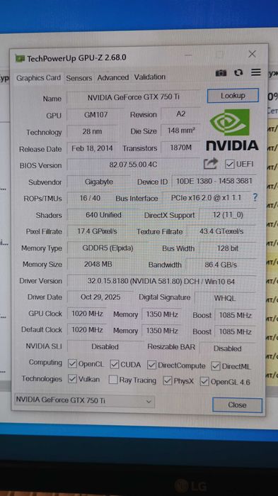 Видеокарта GIGABYTE GTX 750 Ti 2 GB