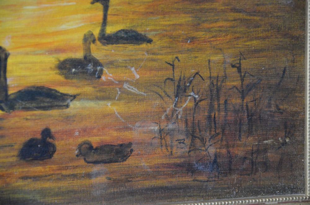 Tablou pictat ANGLIA anii 1960 / Pictutra pe panza / rama lemn aurie