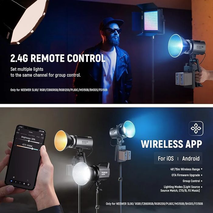 Neewer MS60C 65W RGBWW LED Видео Осветление с Батериен Комплект