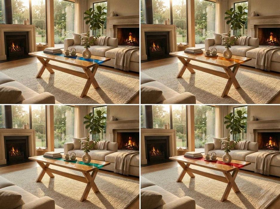 Masa cafea unicata - Rasina si Stejar Masiv "River Table"