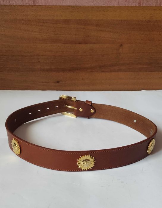 Кафяв колан от дебела естествена кожа с масивна метална тока