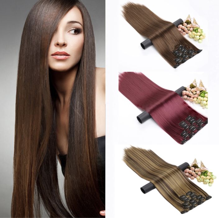 Set 6 x Extensii par Clip On Clipsuri Satene Roscate Suvite blonde ...