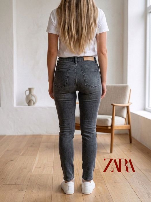 Blugi Zara Woman Premium Collection, gri închis / prespălați, mărimea 36 (S)