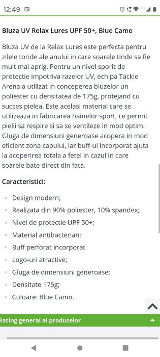 Bluza pescar Relax Lurex UPF 50 + măr L preț 90 lei