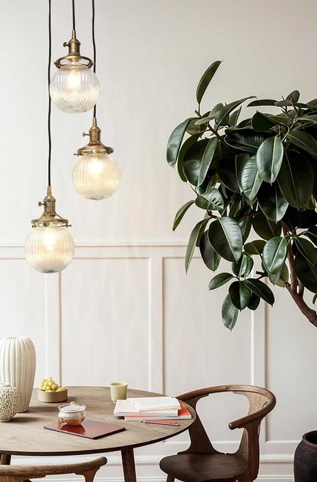 JIMUBEAM Индустриална 3-посочна таванна лампа, абажур-оребрено стъкло