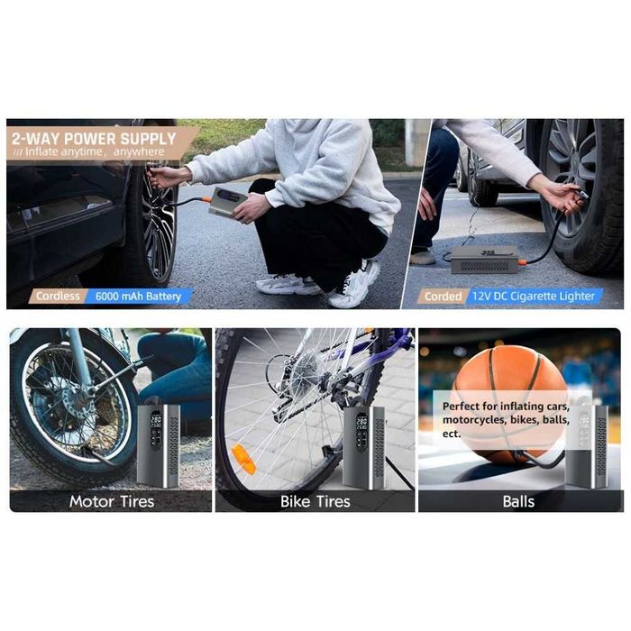 НОВ МОДЕЛ Мощен Безжичен преносим компресор 150 PSI, 6000mAh батерия