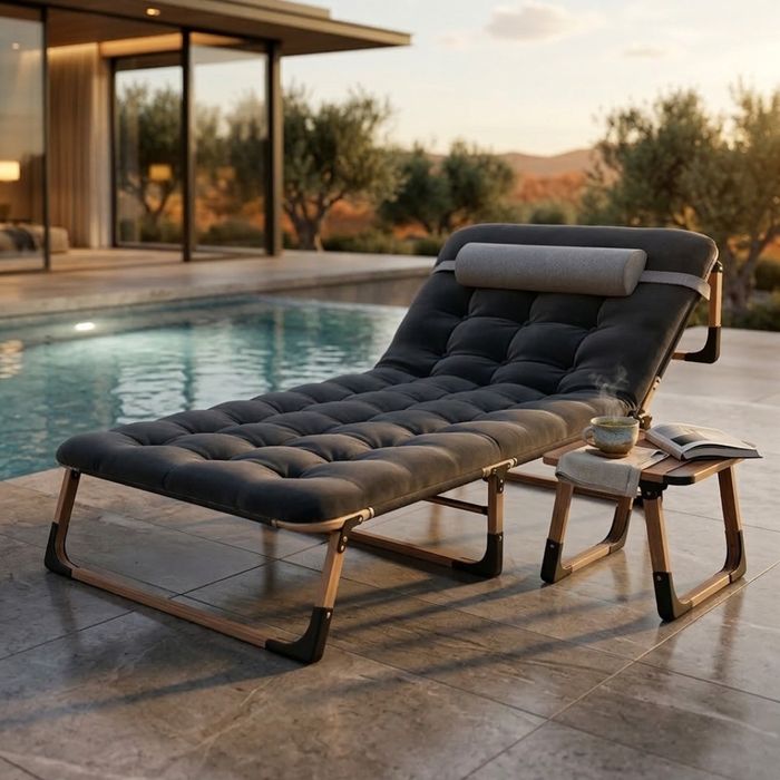 Сгъваемо къмпинг легло с матрак (180 см) – Регулируем градински шезлон