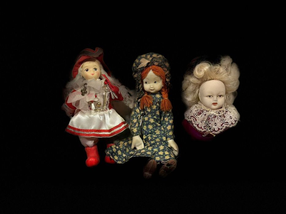 Papusi vechi autentice siciliene cap portelan, detalii superbe, Italia