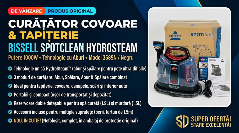BISSELL SpotClean HydroSteam 3697N 1000W – nou, cu abur