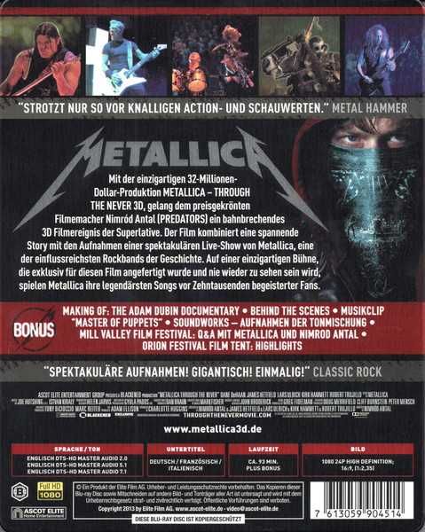 2x Bluray METALLICA - Through the Never 2D&3D Steelbook Edition (2014)