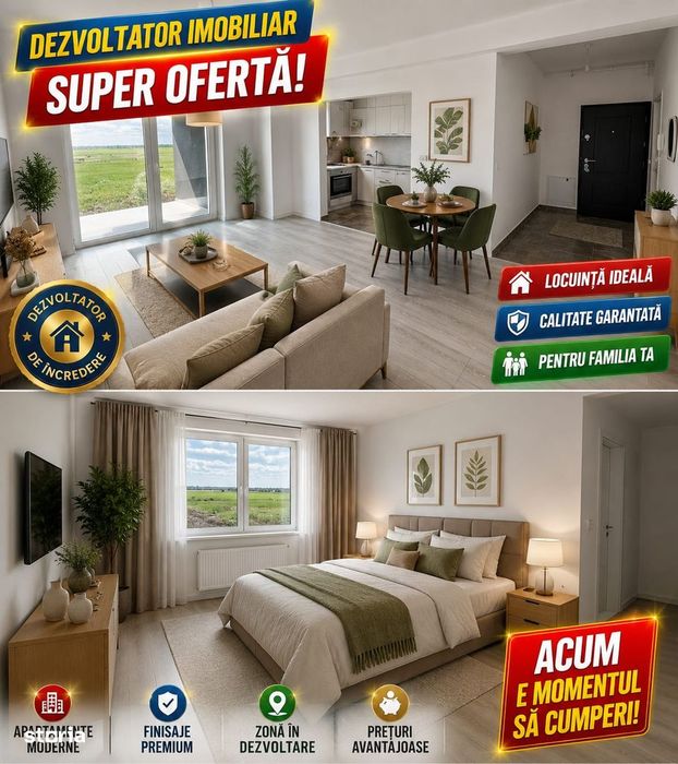 Apartament 2 camere FULL DECOMANDAT balcon - Giroc