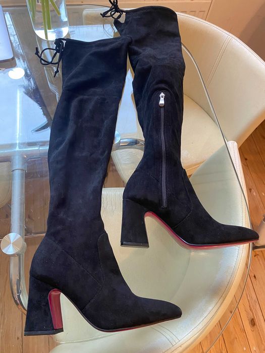 Cizme peste genunchi din piele intoarsa, cu toc, 36