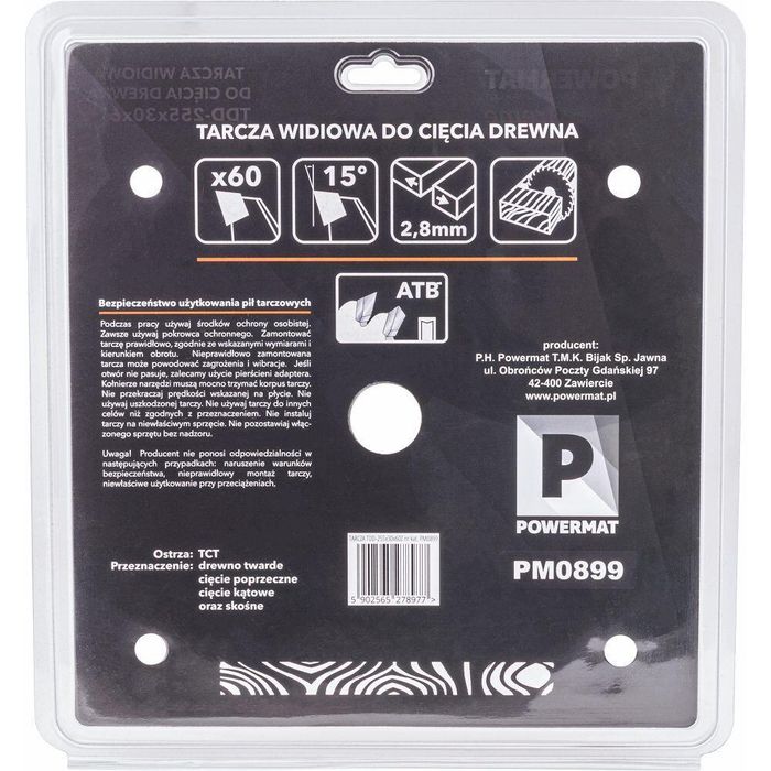 Disc, lamă de ferăstrău pentru lemn, 255x30x60Z, Powermat