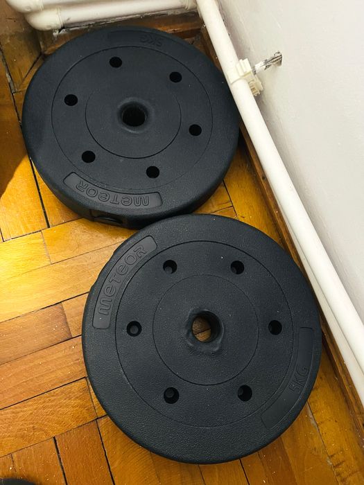 Set Haltere și Gantere cu Bancă Reglabilă FitTronic + Discuri Greutăți