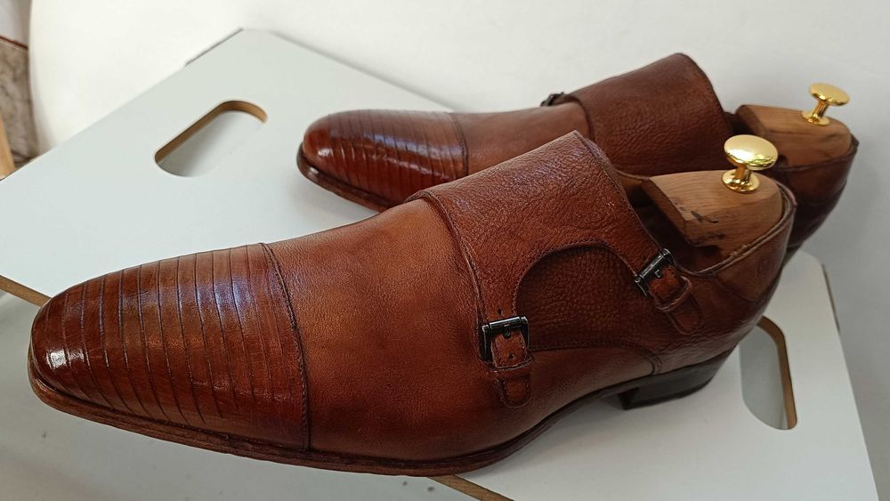 Pantofi monk 45 44.5 44 de lux GREVE NOI lucrati manual piele embosata