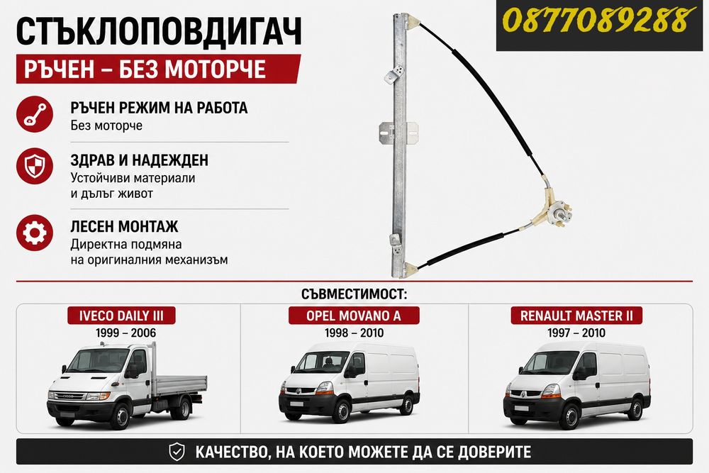 Стъклоповдигач за Iveco Daily Opel Movano Renault Master механизъм стъкло за ивеко дейли опел мовано рено мастър