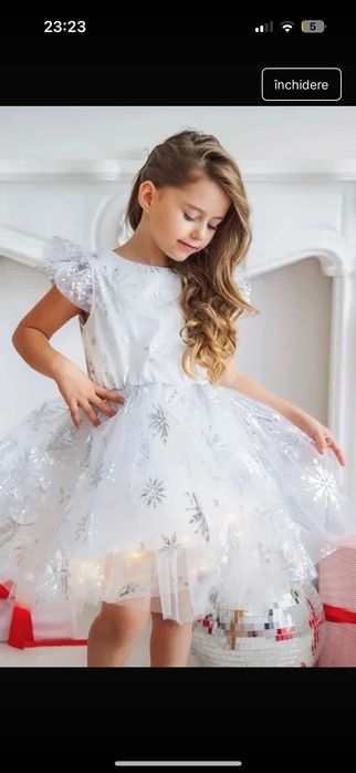 Rochie albă fulgi de nea cu luminițe 3-4 ani