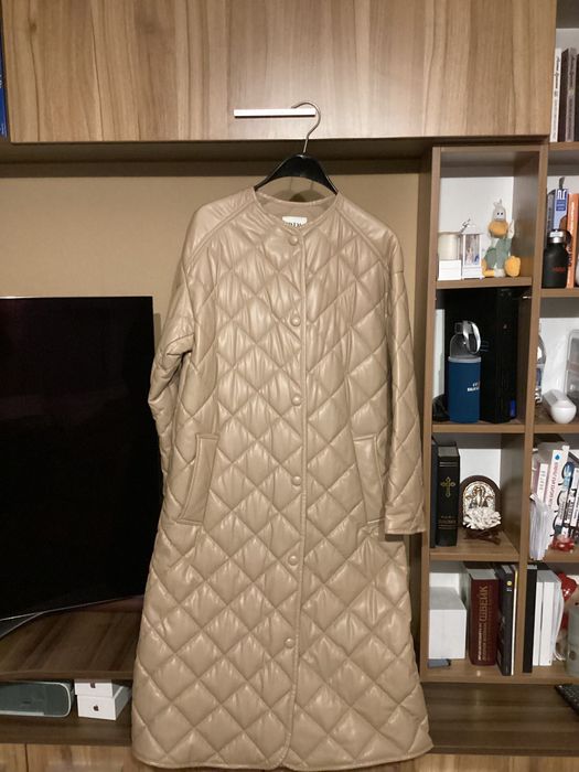 Кожено Палто/ манто Зара, бежово, XS