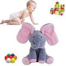 ИНТЕРАКТИВНО Пеещо слонче с мърдащи уши, слон, плюшена детска играчка