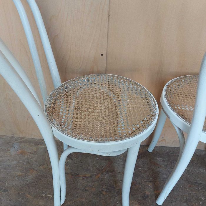 3 buc Scaun Vintage stil Thonet din lemn; Scaun cu sezut din ratan