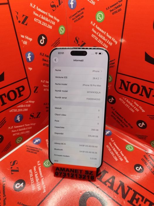 iPhone 16 Pro Max (256Gb/131 Cicluri) Amanet SZ Non Stop