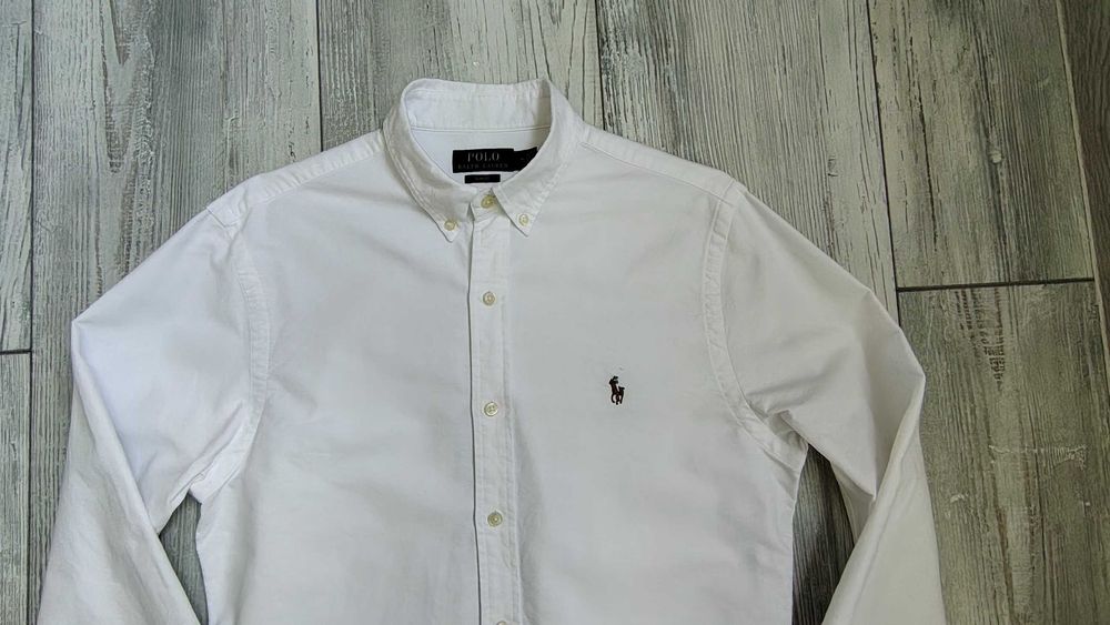 Нова бяла памучна мъжка риза  с дълъг ръкав POLO RALPH LAUREN р-р М - 175