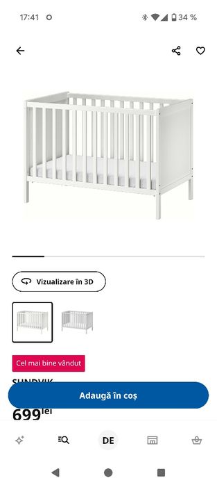 Pătuț Sundvik Ikea + saltea Skonast