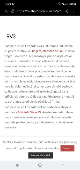 Pompa vacum profesională Eduards RV3