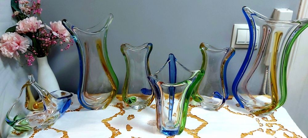 Чешские Вазы  Bohemia Цветное Стекло.