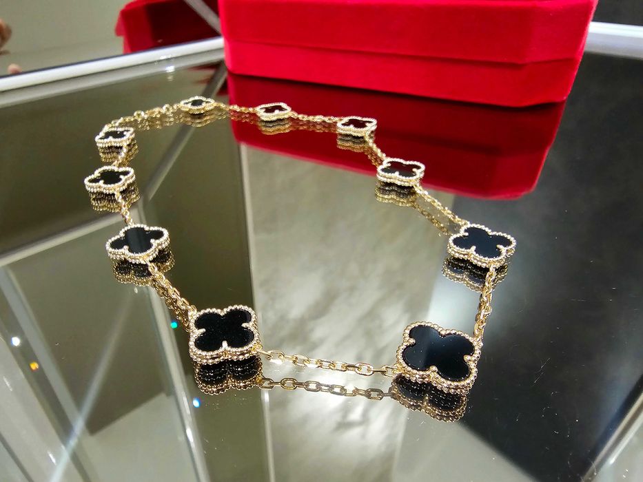 Van Cleef & Arpels VCA Rose Black Onyx 10 Motifs Alhambra Дамско Колие