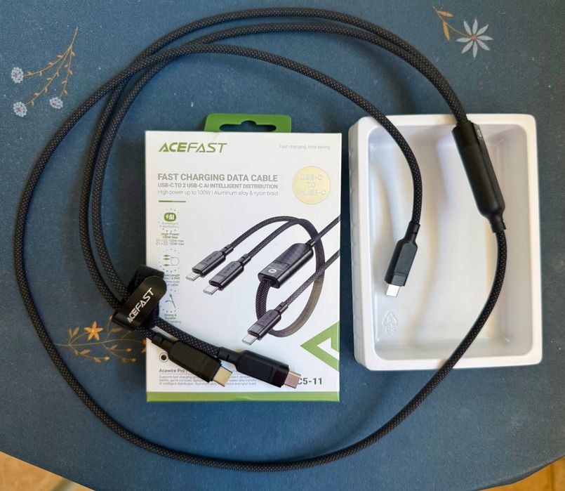 Kабел за зареждане Acefast C5 2в1 с USB-C - USB-C / USB-C