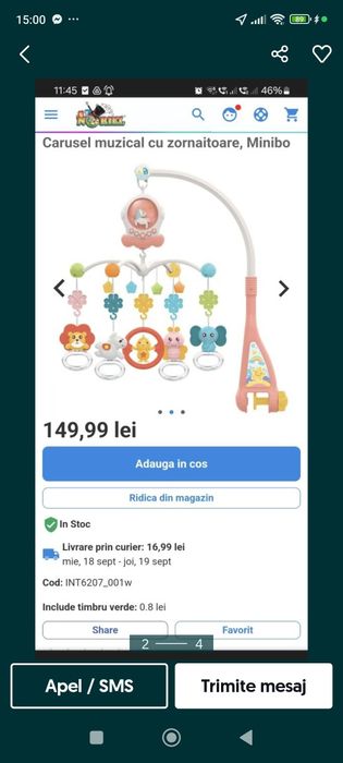 Carusel muzical cu zornăitoare, se invarte , luminite Noriel