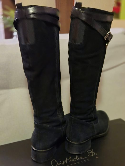 Cizme piele Nabuc, negre, Musette