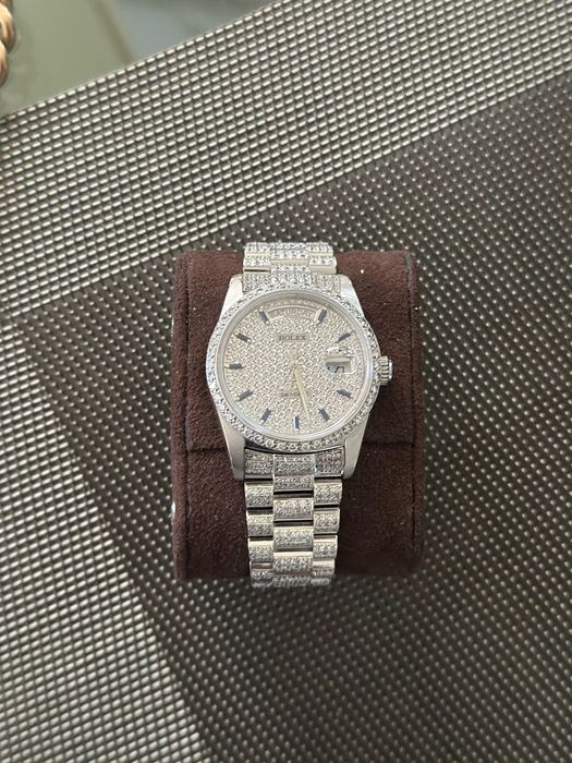 Ceas Rolex Day-Date 36 mm Aur Alb  18K  – Full diamante-Ref. 18039