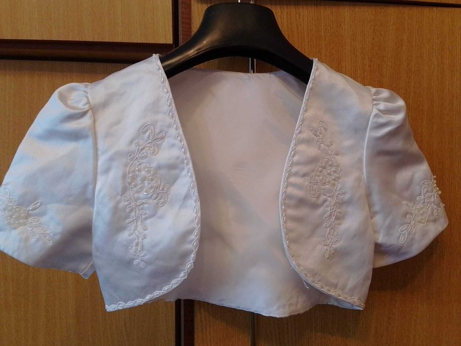 Bolero saten alb marimea 12 ani/152cm brodat