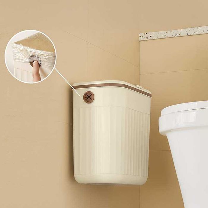 Кошче за отпадъци с капак за висящ монтаж на врата на шкаф 9л