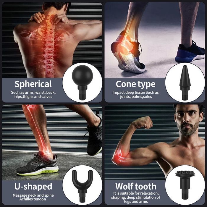 Портативный массажер пистолет с 4 насадками HB-007