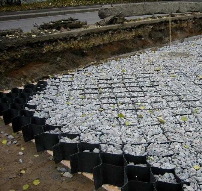 Объемная георешетка/ Georeshetka уклон, щебень, ландшафт