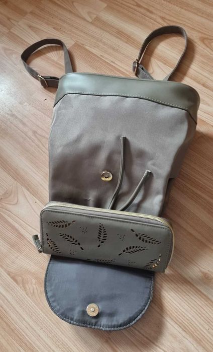 Rucsac + portofel, piele ecologica/textil