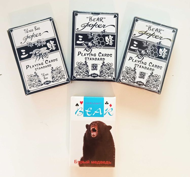Классические игральные атласные карты "Bear" 3 колоды + 1 в подарок