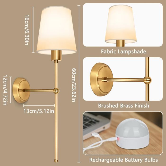 Set 2 Aplice Perete Baterii LED Dimabile Cu Telecomanda Argintiu
