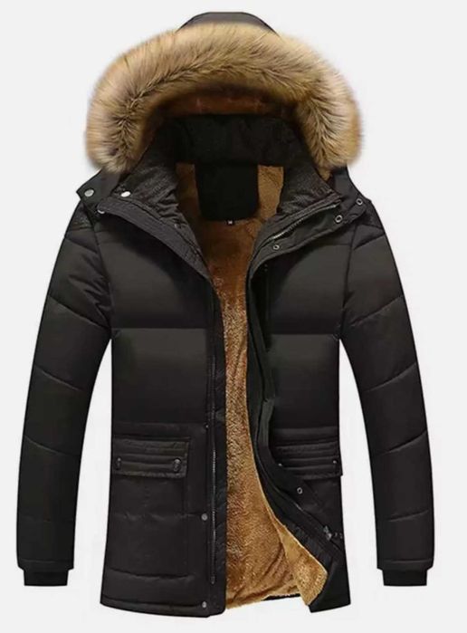Новые мужские зимние куртки с меховым капюшоном 52 размер