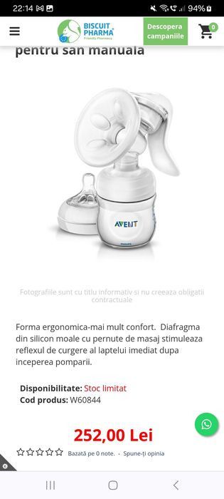 Pompa de san philips avent (manuala)