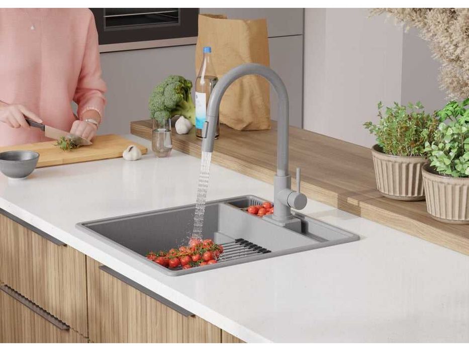 Сива кухненска гранитна мивка Ню Йорк 50 Multispace 480 x 530 мм