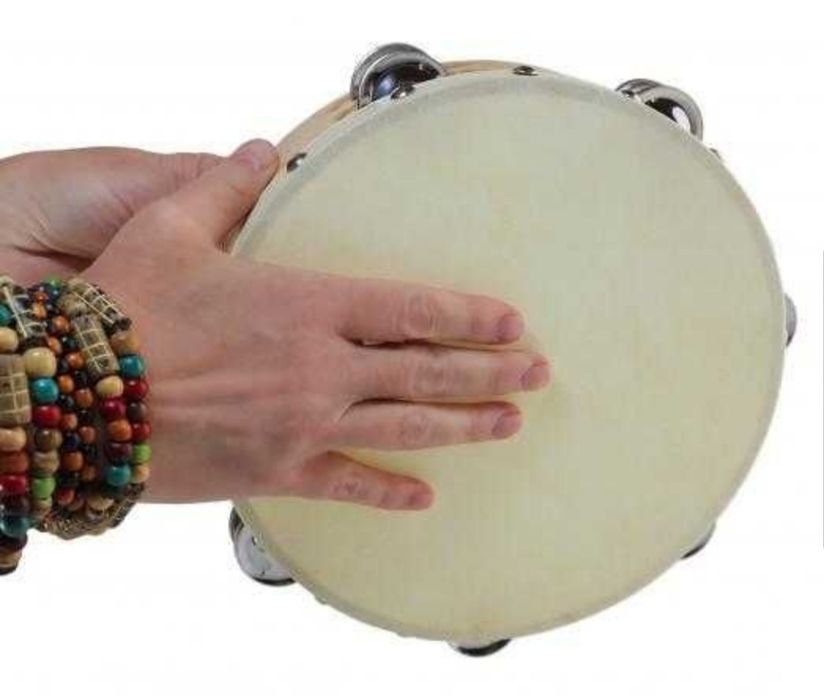 Tamburina copii cu 6 clopotei si piele naturala 20 cm