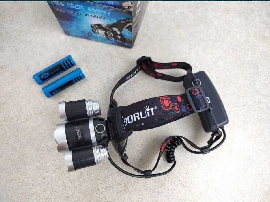 Lanterna de Cap Boruit 5 Led uri Cree Zoom 2 Acumulatori puternica Nou