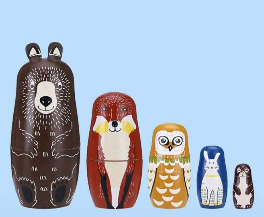 Монтесори Дървена матрьошка с фигурки на животни 5 модела