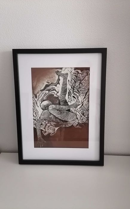 Ръчно гравирана графика в рамка, 100 евро