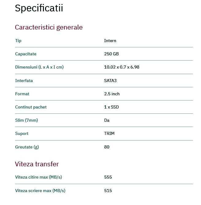 SSD HP S700, 250GB, SATA3, citire 555 Mb/s, scriere 515 Mb/s - SIGILAT